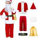 Kids Santa Costume 6PCS Deluxe Velvet Santa Claus Costume for Kids Boys Girls,Christmas Halloween Cosplay Party Outfit (Large, Red)