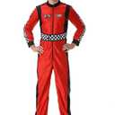Mens RaceCar Driver Costume, Racing Car Driver Jumpsuit with Hat Set One Piece Racing Suit Adult Halloween Outfit (Large, Red-Black)