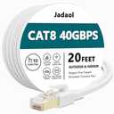 Cat8 Ethernet Cable, Outdoor&Indoor, 20 FT Heavy Duty High Speed Cat 8 LAN Network Cable, 40Gbps 2000MHz RJ45 Flat Internet Computer Patch Cord, Weatherproof S/FTP UV Resistant for Router/Modem/Gaming