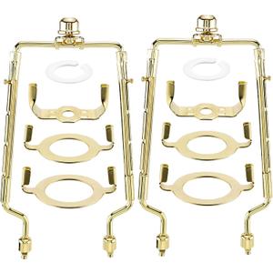 2Packs 7 8 9 10 inch Lamp Shade Harp Holder, Adjustable Lamp Harps and Finals, Fit both Standard Lamp Rod and E26 E27 Light Base UNO Fitter Adapter Converter Finial Set (Gold)