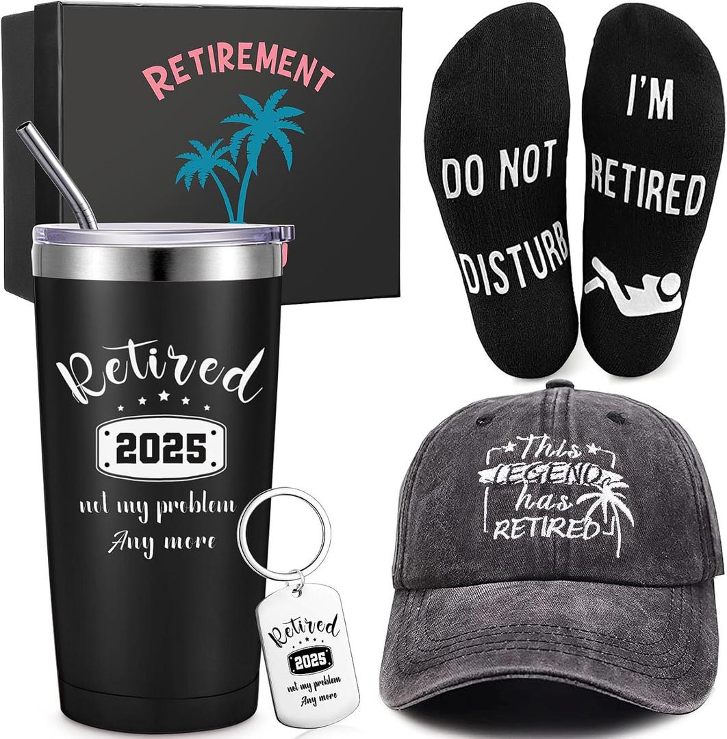 Sieral Retirement Gift Set for Men Guys Retired Gifts Include Cup Baseball Cap Socks Keychain with Gift Box, Tree Style