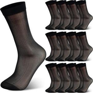 JenPen 12 Pairs Men Ultra Thin Dress Socks Silk Sheer Soft Nylon Business Summer Sheer Man Breathable Crew Socks
