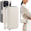 OCASE for iPhone 17 Pro Max Crossbody Wallet Case - Stylish PU Leather Handbag Phone Purse with Zipper Closure, Card Slots & RFID Blocking - Wrist Strap, Lanyard, Kickstand - Cream