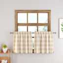 Short Curtains For Windows Treatment Buffalo Check Plaid Valances Gingham 2 Pack Tiers Rod Pocket Beige and White Farmhouse Decor Small Curtains Over Sink For Kitchen/Living Room 30 Inch Length