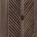 Kate and Laurel Mezzeta Decorative Coastal Two-Door Floating Bathroom Cabinet; 22 x 7 x 28; Whitewash; Decorative Over Toilet Storage Cabinet Made from Solid Mango Wood with Slatted Chevron Design Brown
