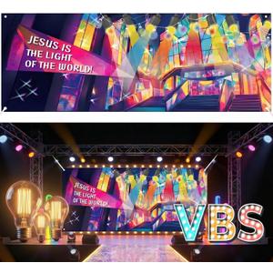 Frienda 18 x 6 ft VBS 2026 Backdrop Decorations Illumination Themed Light Flashing Backdrop Jesus is The Light of The World Religious Background for Church VBS Christian Party Decoration