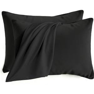 Q&J Fabric Co. Set of 2 Brushed Microfiber Pillowcases 20x26 inch Black | 100% Polyester, Standard Size Envelope Pillow Covers, Bedding Pillow Cases, Wrinkle-Free, Fade-Resistant, Envelope Closure