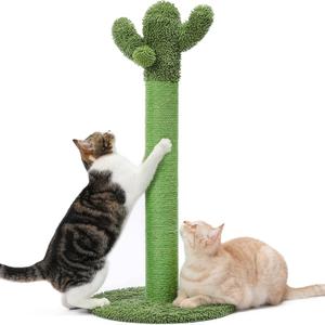 Made4Pets 34" Tall Cat Scratching Post, Cactus Cat Scratcher Kitten Scratching Posts for Indoor Cats Adults Claw Scratch with Sisal Rope, Vertical Green Cat Tree with Dangling Ball for Kitties Large (Large - 33.9")