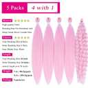 Light Pink Braiding Hair Pre Stretched with Ocean Wave Wavy Braiding Hair Pink Boho Hair Curly Synthetic Deep Ocean Wave Crochet Hair Extensions for Boho Braids Bohemian (5 Packs)