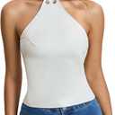 MakeMeChic Women's Tie Backless Halter Crop Tops Sleeveless Fitted Going Out Tank (White, S)