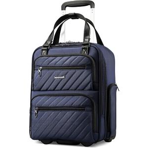 LUGGEX Underseat Carry On Luggage with Wheels, UDK Stylish Lightweight Under Seat Luggage, Soft Sided Personal Item Suitcase for Short Trip (UX-Core, Blue Black, 16 Inch)