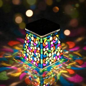 SAVENNA Mosaic Solar Lantern,Handcrafted Glass Outdoor Hanging or Table Lantern,600mAh Long Lasting Garden Light for Patio, Yard & Festive Dcor Pinwheel Pattern