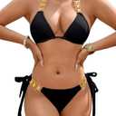 Women Sexy Crystal Rhinestone Bikini Set, Halter Triangle 2 Piece Swimsuit, High Cut Scrunch Butt Cheeky Bathing Suit M