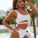 Blooming Jelly Women's High Waisted Bikini Sets High Cut Bathing Suits Two Piece Sporty Cut Out Swimsuits (White, XXL)