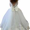 Flower Girls Dress for Wedding Lace Tulle Princess Pageant Dress Kids Prom Ball Gowns with Bow-Knot and Tail (6, White)