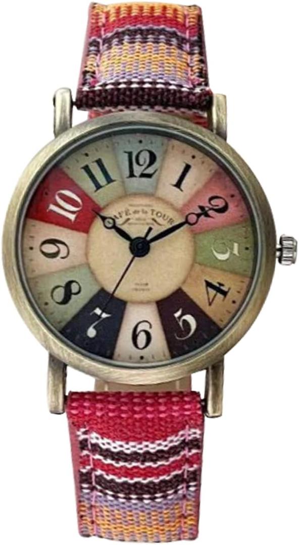 Gosasa Creative Multicolor Watch for Women Woven Strap Fashion Rainbow Pattern Women's Watches Boho Hippie Watch Casual Style Wonderful Ladies Gift (Red)