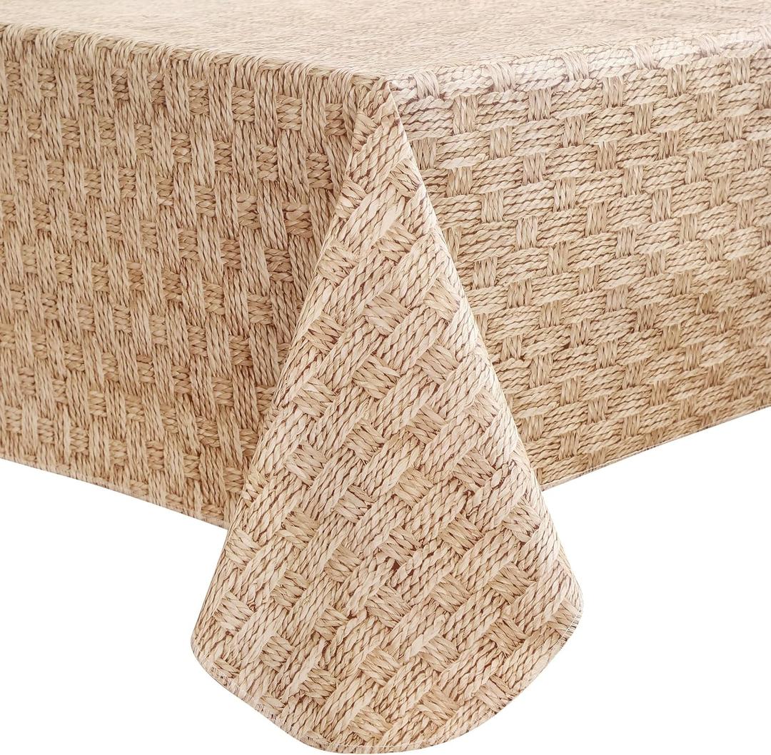 Walrus Heavy Duty Vinyl Tablecloth with Flannel Backing Waterproof Oil-Proof Plastic Table Cloth Stain-Resistant Wipeable Rectangle or Square Table Cover for Indoor and Outdoor (Weave, 60X102 Inch)