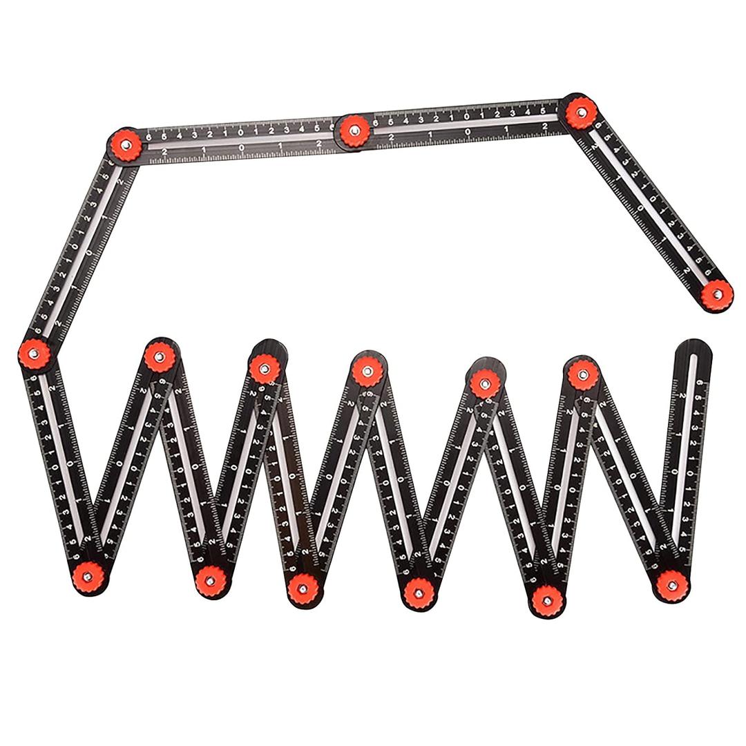 FJNATINH FJNATINH Multi Angle Measuring Ruler, 16-Sided Angle Measurement Tool with Hole Punch Locator, Aluminum Alloy Adjustable Multi-Function Bend Ruler (16-Sided)