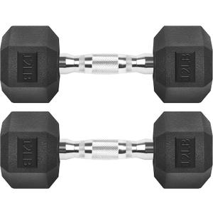 Hex Dumbbells Rubber Coated Cast Iron Hex Black Dumbbell Free Weights for Exercises 12 Pounds/Pair