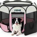 Dog Cat Playpen, Portable Pet Puppy Playpen, Rabbit Puppy Dog Play Pen for Indoors, Dogs Tent for Indoor Cats, Kitten Playpen, Collapsible Small Cats Crate Cage for Small Dogs with Carrying Case(Pink, L)