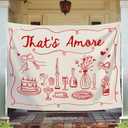 That's Amore Backdrop Italian Wedding Engagement Party Decoration Photography Background Banner Red Hand Drawn Photo Prop for Bachelorette Bridal Shower, 7 x 5 Ft
