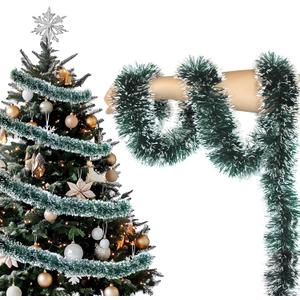 50 Feet Christmas Tinsel Garland, Metallic Twist Garland for Christmas Tree Xmas Indoor Decorations (Green White)