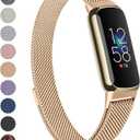 Meliya Metal Band Compatible with Fitbit Luxe Bands Women Men, 2 Pack Stainless Steel Mesh Loop Adjustable Wristband Replacement Strap for Fitbit Luxe Fitness Tracker (Rose Gold)