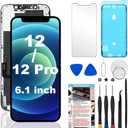 for iPhone 12/12 Pro Screen Replacement, 6.1 inch 3D Touch LCD Display Digitizer Frame Assembly Kits with Repair Tools