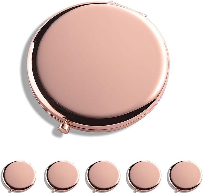 Magnifying Compact Double-Sided 1X/2X Round Pocket Handheld Travel Makeup Portable Pocket Mirror Rose Glod 5PCS