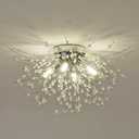Modern Small Crystal Ceiling Light Fixture, 4-Light Chrome Crystal Sputnik Firework Chandelier, Semi Flush Mount Ceiling Light Fixtures for Bedroom Kitchen Hallway Entryway Bathroom(H9.5'' x W17.7'')