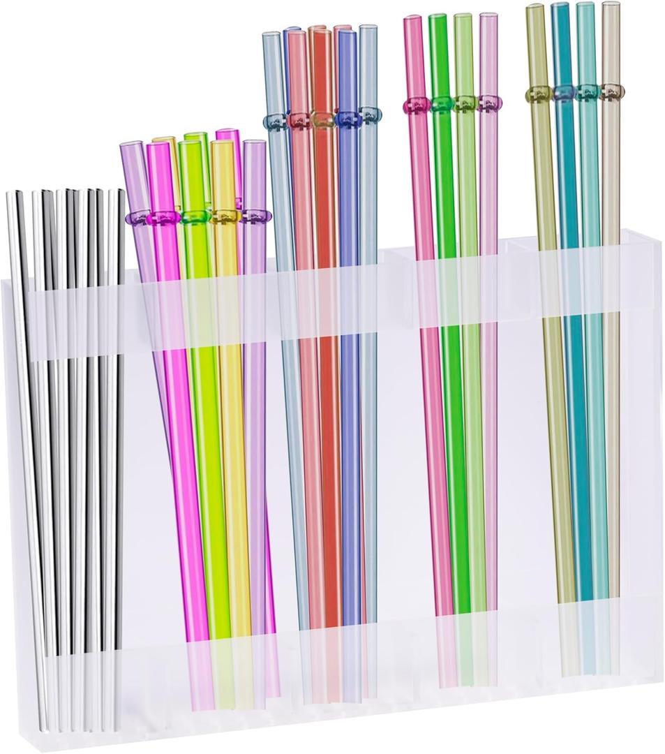Ortarco Straw Holder Organizer for Cabinet Door, Reusable Tumbler Straw Storage Container, Large Acrylic Sticky Cupboard Door Straw Holder, Kitchen Accessories Container (Transparent)