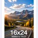 Wood 16x24 Picture Frame with 14x20 Mat White, Display 14x20 with Mat or 16x24 Without Mat, Wood 16 by 24 Photo Frame, 16 x 24 Frame for Wall Hanging Display, White