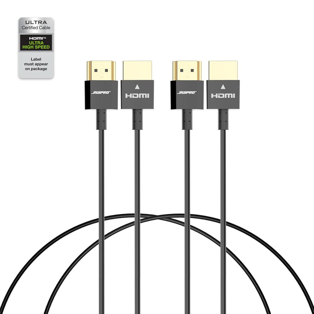 RUIPRO 8K Short HDMI Cable, Certified Ultra Thin HDMI 2.1 Cable 1.5FT 2 Pack, Ultra High Speed 48Gbps, Support 8K@60Hz 4K@120Hz, Dynamic HDR, eARC, Compatible with PS5/Xbox/Blu-ray/Projector