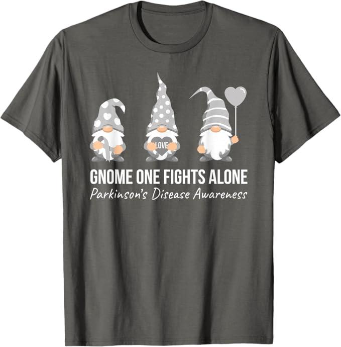 Gnome One Fights Alone T Shirt Parkinsons Awareness Ribbon T-Shirt (XXL)