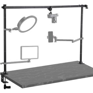 jusmo LS15 Desk Overhead Camera Mount Rig Top-Down Shots, Professional Aluminum Tabletop Multi-Device Mount Platform for Product Photography/Video Making/Picture Taking/Live Stream and More