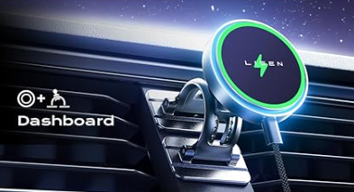 LISEN for 15W MagSafe Car Mount Charger,Magnetic Wireless Car Charger for iPhone 16 Pro Max Accessories,Magnetic Phone Holder for iPhone 16e 15 14 13 12,Samsung with MagSafe,Gifts for Men Women (Black)
