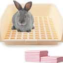 Amakunft 17"x13" Extra Large Rabbit Litter Box with 10PCS Pee Pads, High Sided Plastic Bunny Rat Ferret Litter Box with Removable Grid, Indoor Guinea Pig Jumbo Corner Litter Pan for Small Animal Cage
