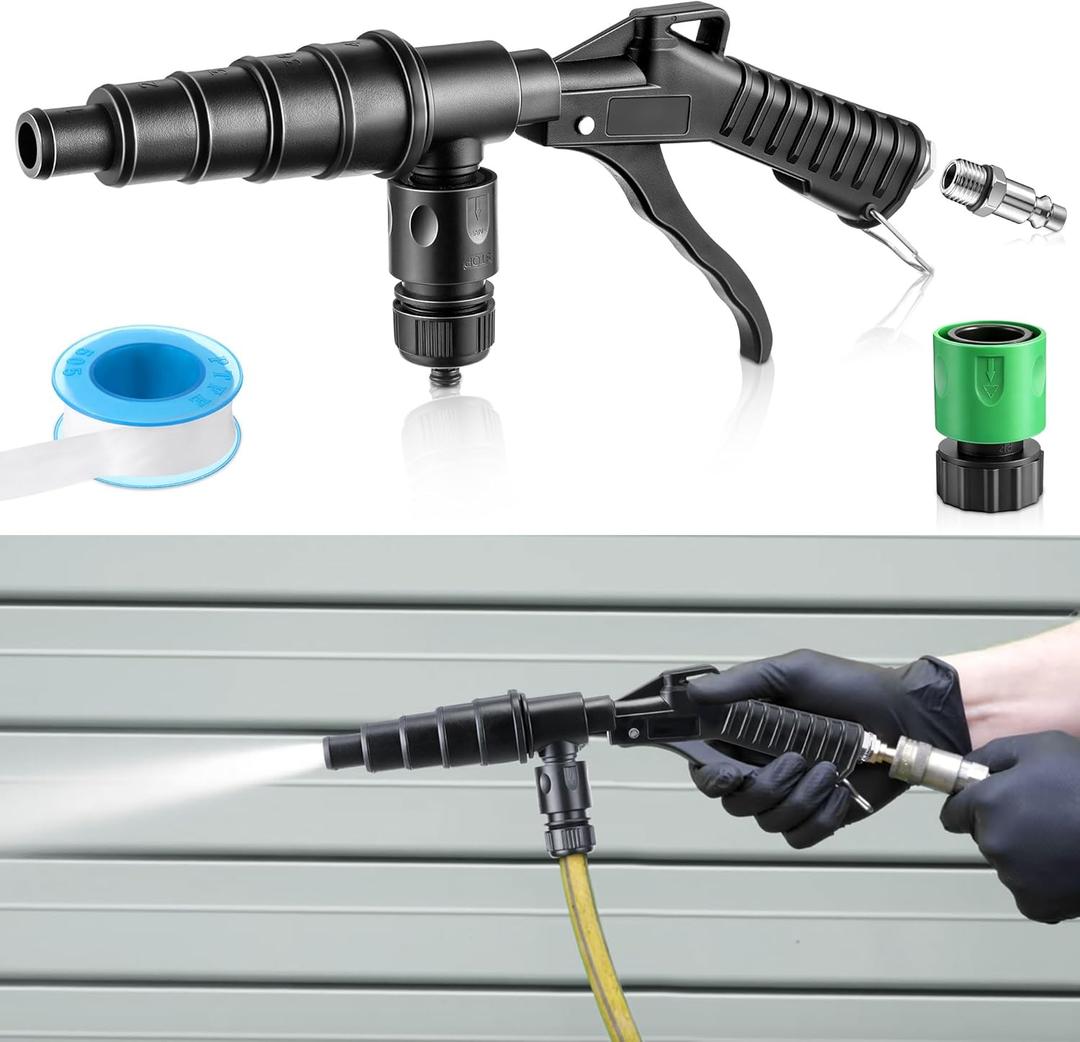 Coolant System Flush Gun, Lever Action Heater Core Flush Kit, Radiator/Cooling System Flusher, Air and Water Combo Flushing Set with Nozzles for 19-40 mm Hoses