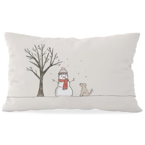 Wheatwin Winter Snowman Throw Pillow Covers 12x20, Boho Cozy Winter Christmas Decor Indoor Outdoor Decorative Throw Pillows Cases for Home Bed Living Room Couch