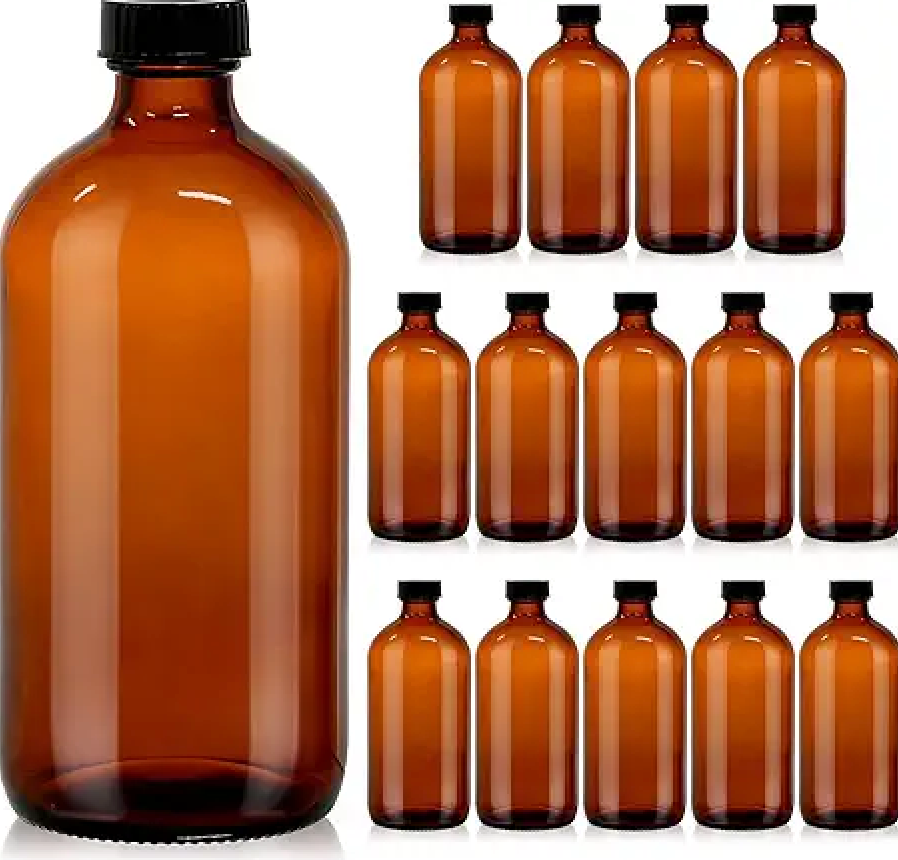 11 pcs Amber Glass Boston Round Bottles with Phenolic Polycone Caps – Airtight, Leak-Proof Brown Bottles for Kombucha Brewing, Storing Condiments, Essential Oils, and Homemade Solutions