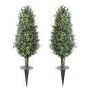 36inch Boxwood Topiary with Ground Spike, Artificial Plants Outdoor with Stake (Set of 2)