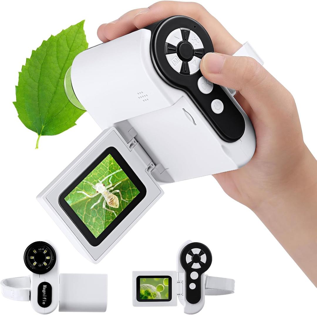 1000X Handheld Microscope for Kids, 4K 2.0" Screen Mini Pocket Microscope with 6 Adjustable LED Lights, Edu Science Birthday Gifts for Kids Ages 8-12, 32G SD Card Included (White)