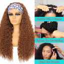 MARYLING Half Wig Deep Water Wave 3 In 1 Synthetic Headband Wig Wear and Go Drawstring Seamless Flip Over Deep Curly Half Wigs Beginner Friendly Half Wig for Black Women Brown 26 Inch