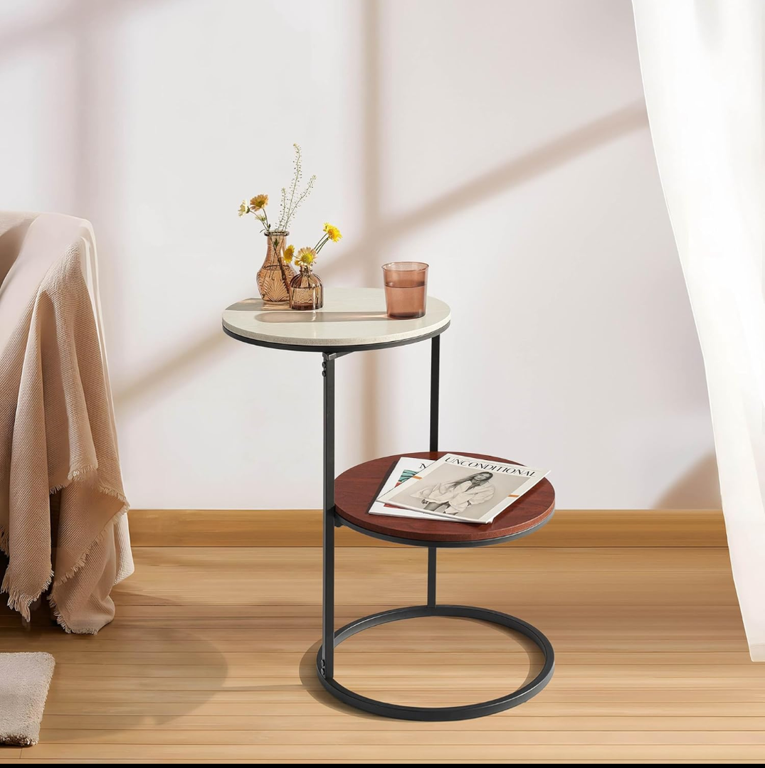 Round Side Table, Modern End Tables Living Room Furniture, Wood Nightstand Small Bedside Table, Unique Accent Tables Bedroom Furniture,Farmhouse Small Couch Side Table,Modern End Table Kids Room