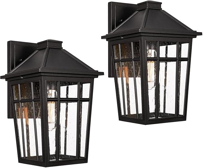 Darkaway Large Outdoor Sconce Lights Wall Light Fixtures,14inch Exterior Porch Light Outdoor Sconce Anti-Rust Outside Light with Water Ripple Glass for Patio Yard Garage, Pack of 2 (Black)
