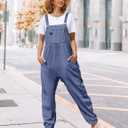 YESNO Women's Casual Corduroy Overalls Sleeveless Adjustable Straps Loose Harem Bib Jumpsuits for Women with Pockets PCL (Blue, XXXL)