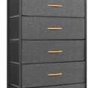 Mifuro Tall Dresser for Bedroom, Vertical Storage Organizer Tower with 7 Drawers, Chest of Drawers with Fabric Bins, Steel Frame, Wood Top for Bedroom, Closet, Entryway- Grey, 12"D x 23"W x 46"H