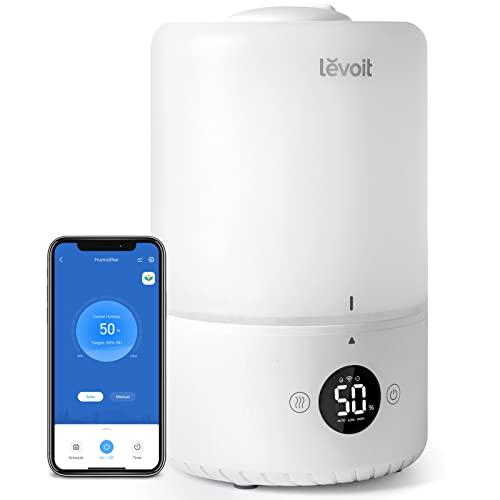 LEVOIT Ultrasonic Cool Mist Humidifiers, Adjustable 360degree Rotation Nozzle, Auto Safety Shut Off, Lasts Up to 25 Hours, Filter Free, Optional LED Display Light, Ideal for Bedroom, 3L, White