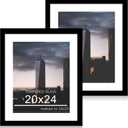 20x24 Picture Frame Set of 2, 20 x 24 Wood Poster Frames with Mat for 16x20, Wooden Photo Frames with Tempered Glass Cover for Wall Display,Black, 20x24-2Pack