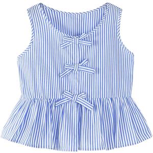 Girls Bowknot Tank Tops Sleeveless Striped Shirts Cotton Peplum Babydoll Top Size: 7-8 Years